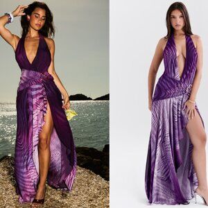 HOUSE OF CB 'Olessia' Orchid Backless Halter Maxi Dress NWT